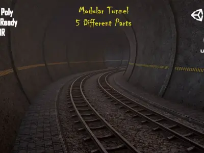 Modular Tunnel with Rail PBR Low-poly 3D model