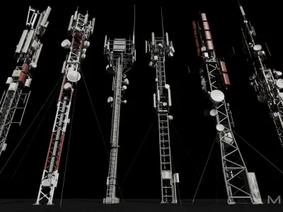 Antennas Collection cell towers - cell towers Low-poly 3D model