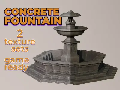 Big Water Fountain concrete shell octopus Low-poly 3D model