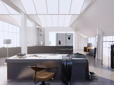 Office clothing store with high ceilings and windows 3D model