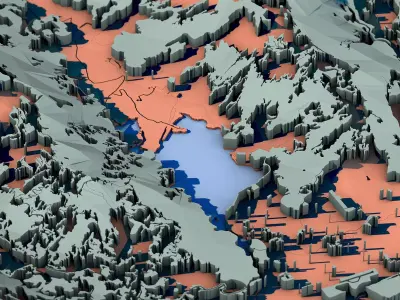 Low Poly Topographic Landscape Model 3D model