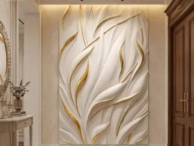 Modern floral Relief Panel Wall Decor Set STL Mural CNC 353 3D model