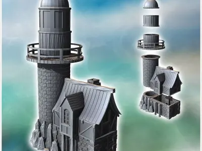 Medieval lighthouse on rock with annex building and large dome 1 3D print model
