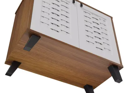 Stylish Wooden Shoe Storage Cabinet with Woven Pattern Doors Low-poly 3D model