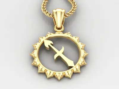 Sun Sagittarius Light Gold Pendant Version 7 3D print model