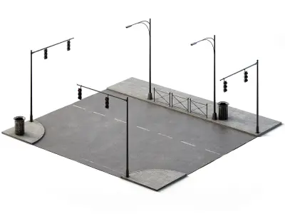 T Crossing Set 14m x 14m Low-poly 3D model