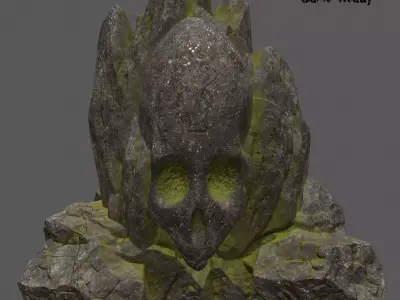 skull mosy rock Low-poly 3D model