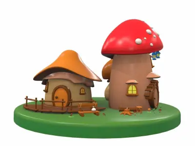 Cartoon mushroom house and props 3 3D model