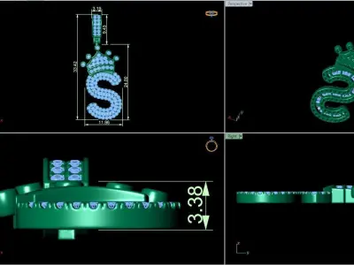 Crown Initial  S  Letter Pendant 3D print model