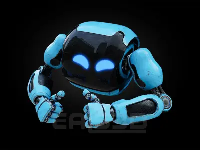 Cute Space Robot Rigged H-72 Blue 3D model