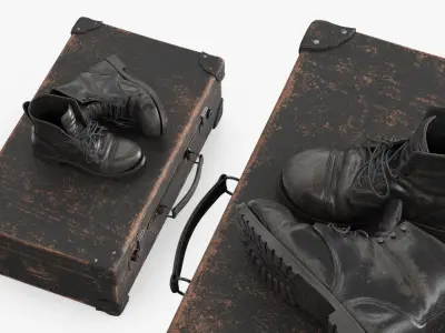  Leather Combat Boots On Vintage Suitcase Black Used 
