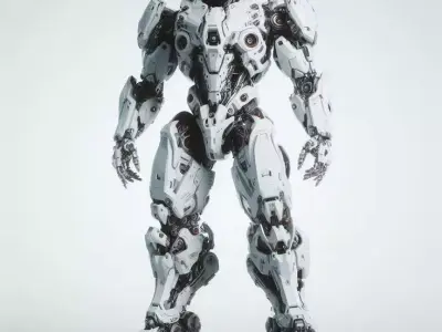 White Combat Mech 3D Lowpoly Exposed Gears Sci-Fi Armor Design Low-poly 3D model