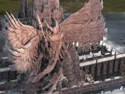 Dantes Inferno Angel Statue collection  Hell scape architecture  3D model