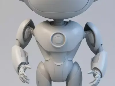 Cute White Robot 3D Model Blue Glow Futuristic Design Low-poly 3D model