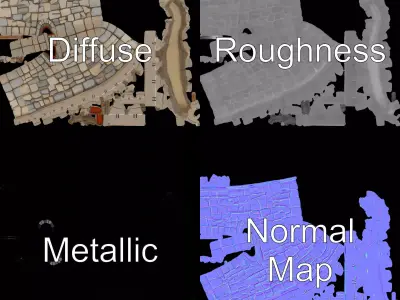 Stone Fortress Wall model pack Low-poly 3D model