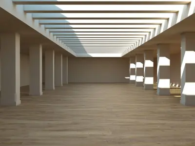 Hallway 7 wooden box with metal rods in it 3D model