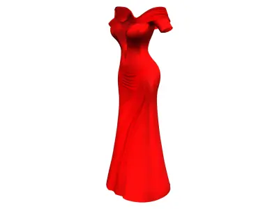 Off Shoulder Deep Cleavage Gown Dress Low-poly 3D model