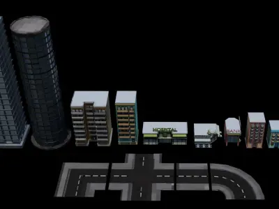 Low Poly Buildings City Pack Low-poly 3D model