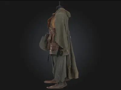 Vagabond Attire on Display  Worn Threads of a Wandering Soul 3D model
