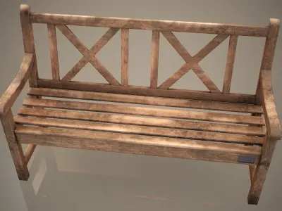 Old Wooden Bench Low-poly 3D model