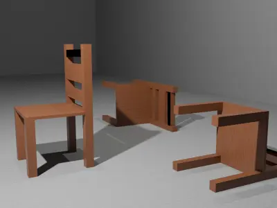 Three Wooden Chairs Standing  Fallen 3D Render 3D model
