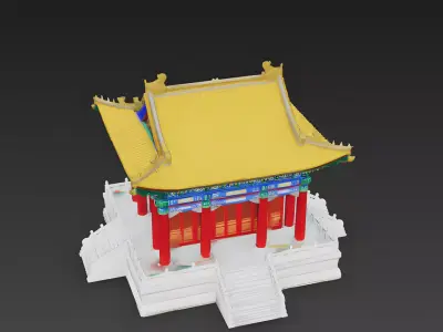 Large Open-Air Chinese Temple Pavilion 3D Model Low-poly 3D model