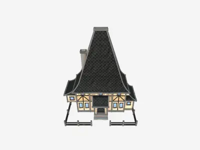 Medieval Building A05 Cartoon Black - Scenery Backdrop House Low-poly 3D model