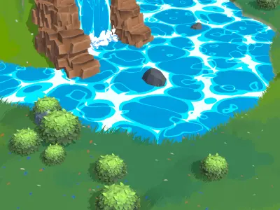 Stylized Waterfall Nature Scene Low-Poly 3D Environment 3D model