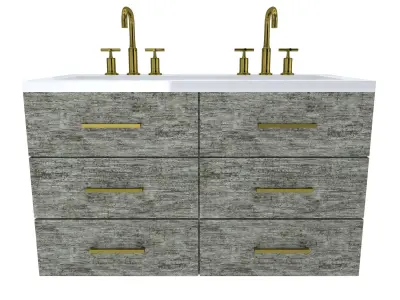 Vanity-006B bathroom vanity with two sinks and brass faucets 3D model