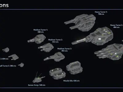 Spaceship Enkar Republic Battleship Rontek Low-poly 3D model