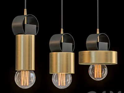 Electra three gold pendant lights 3D model