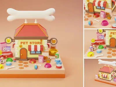 Cartoon Stores Eateries Islands Exteriors 2 Low-poly 3D model