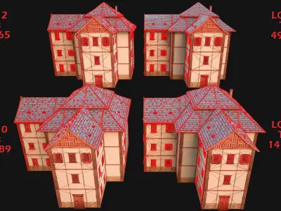 Medieval 3-Storey Town House Low-poly 3D model