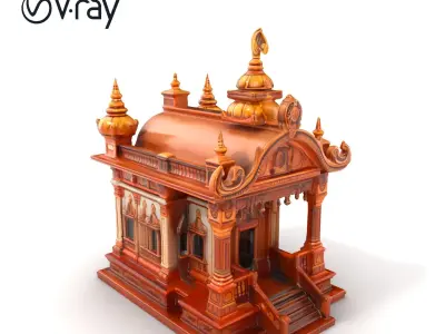 Architectural Temple Copper Accents Model Pack Low-poly 3D model