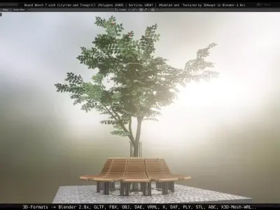 Round Bench 7 with Citytree and Treegrill Low-poly 3D model