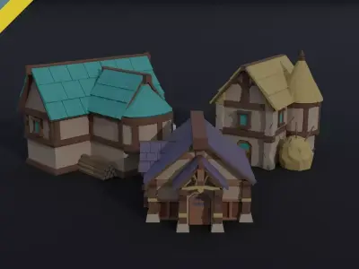 Cartoon fantasy houses Polygonal Style Low-poly 3D model