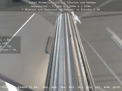 Hinweisschild Kabel mit Pfosten und Rahmen Low-poly 3D model