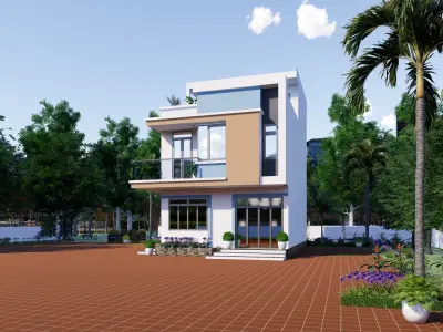 building modern house with two stories 3D model