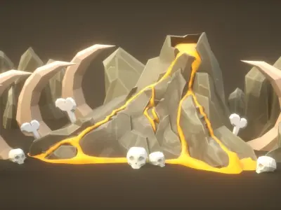 Lowpoly Volcano Rock Cartoon Pack Low-poly 3D model