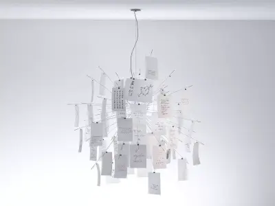 Zettelz 5 light fixture with paper hanging from it 3D model