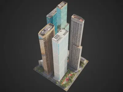 Realistic City District H1-H7 MAYA Low-poly 3D model