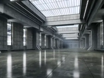 Brutalist Vehicle Hangar - Cinematic Environment - 002 Low-poly 3D model