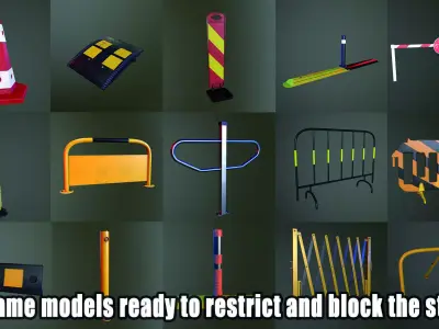  15 game models ready to restrict and block the street  Low-poly 3D model