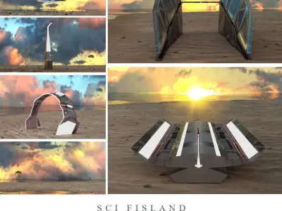 Sci fisland SET cheap version Low-poly 3D model