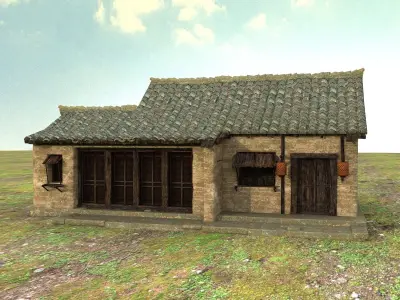 Ancient Asian houses Low-poly 3D model