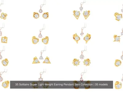 35 Solitaire Super Light Weight Earring Pendant Sets Collection 3D Model Pack
