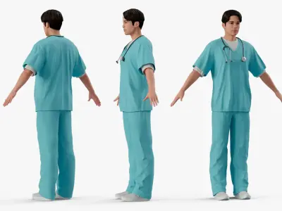  Asian Medic with Stethoscope A-Pose 