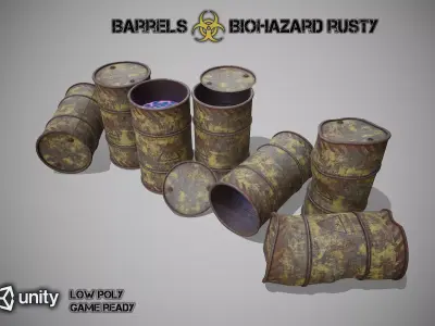 Barrels biohazard rusty Low-poly 3D model