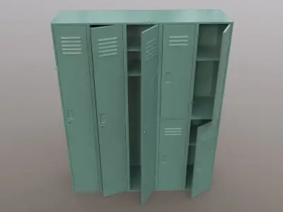 PBR School Gym Locker 07 - Green Light Low-poly 3D model
