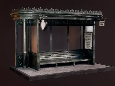Vintage Tram Bus Stop Low-poly 3D model